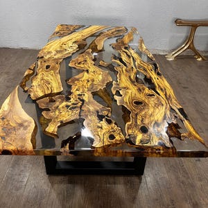 Custom Olive Epoxy Resin River Table, Live Edge Wood image 4