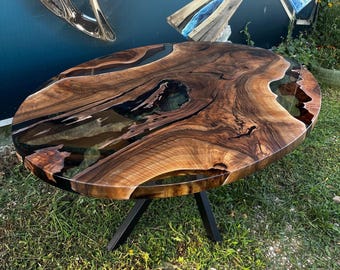 カスタムオーバルエポキシダイニングテーブル 特別デザインペデスタルテーブル