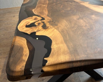 Walnut Epoxy River Dining Table Live Edge Resin Table