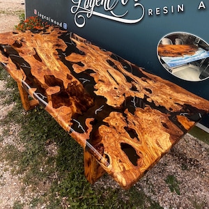Custom Olive Epoxy Live Edge Table: Dining or Living Room