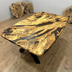 Custom Live Edge Olive Epoxy Resin Table: Handcrafted Dining Table