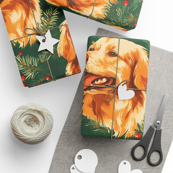 Golden Retriever Christmas Wrapping Paper: Festive Goldie Xmas Print