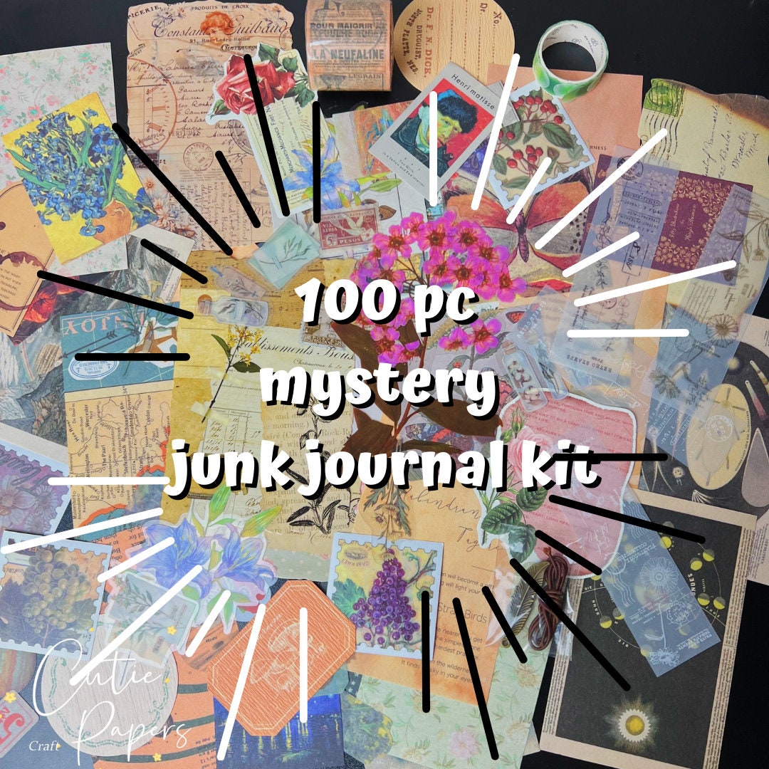 100PC Junk Journal Mystery Box, Scrapbooking Mystery Grab Bag, Mystery