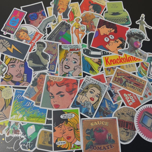 POP CULTURE Stickers, 50pc pop art stickers, Vintage poster Scrapbook sticker, Andy Warhol painting stickers