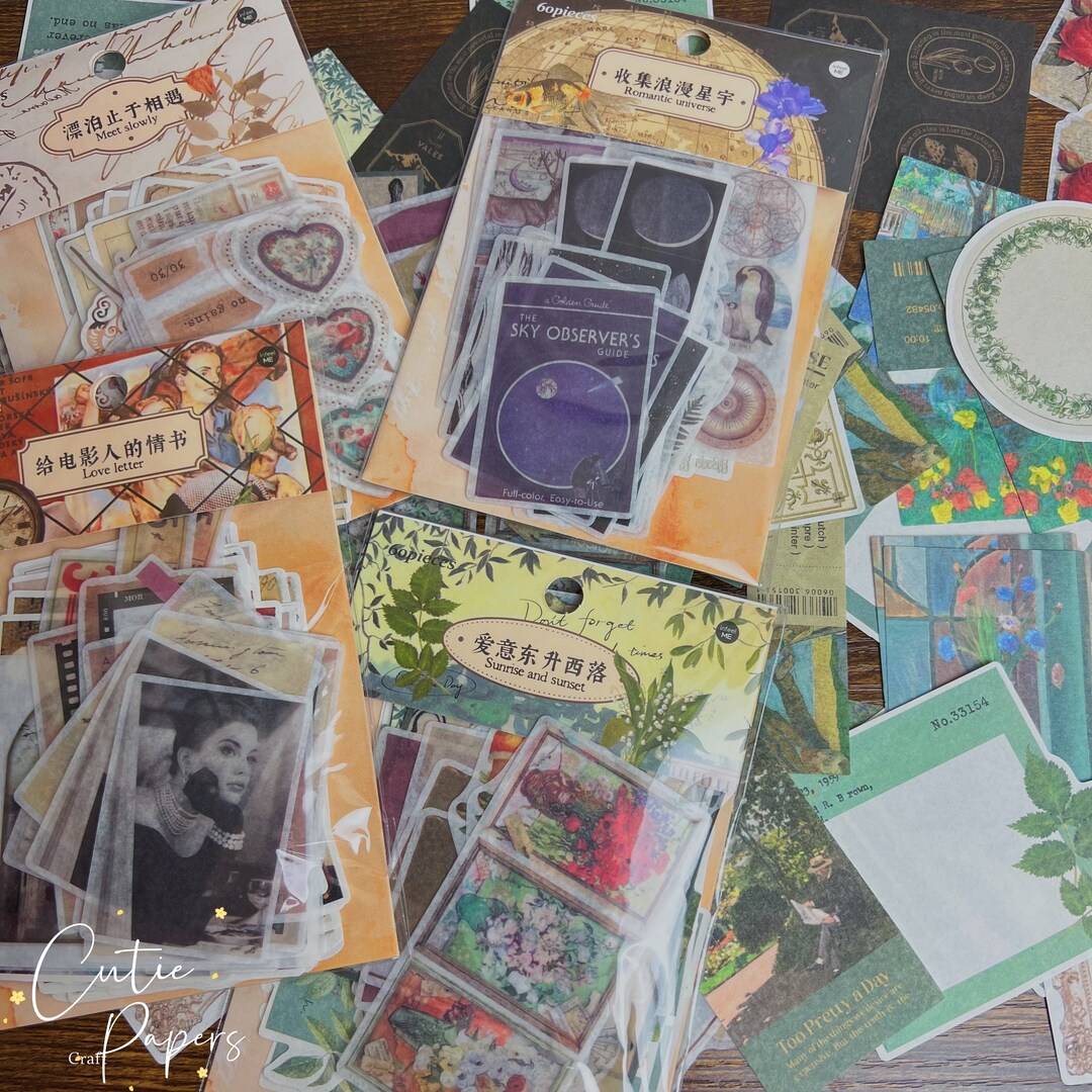 60pc Vellum Scrapbooking Papers and Sticker, Ephemeral Papers Set