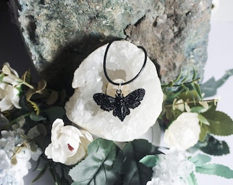 GOTHIC MOTH NECKLACE with pendant made of steel and stainless steel / witchcraft / handmade