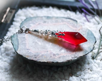 VAMPIRE CRYSTAL Made of epoxy pendant with necklace and handmade / silver cap crystal chains / witchcraft esoteric chains