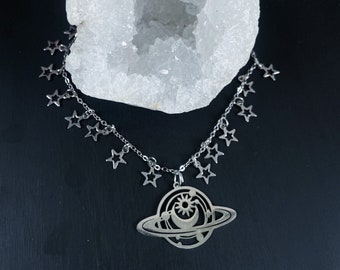 Stars with Planet Saturn Necklace Stainless Steel