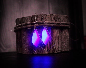 Purple blue glowing earrings stainless steel & 925 silver glow in the dark /b party jewelry / galaxy rain / crystals jewelry / day glo / party