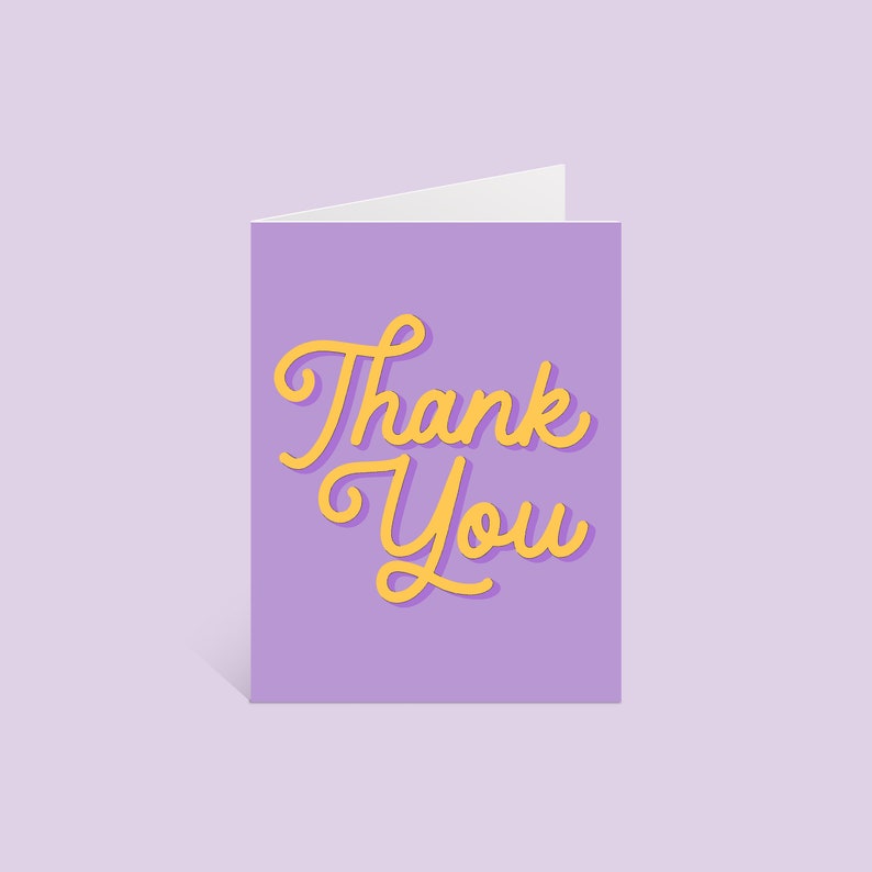 Thank You card, yellow purple gratitude card, hand lettered appreciation card, hand lettered thank you card, yellow purple thank you card image 2