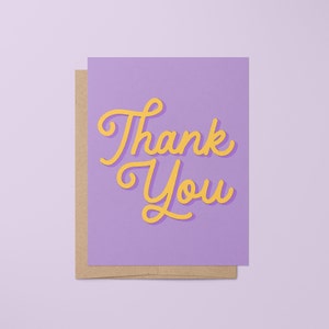 Thank You card, yellow purple gratitude card, hand lettered appreciation card, hand lettered thank you card, yellow purple thank you card image 1