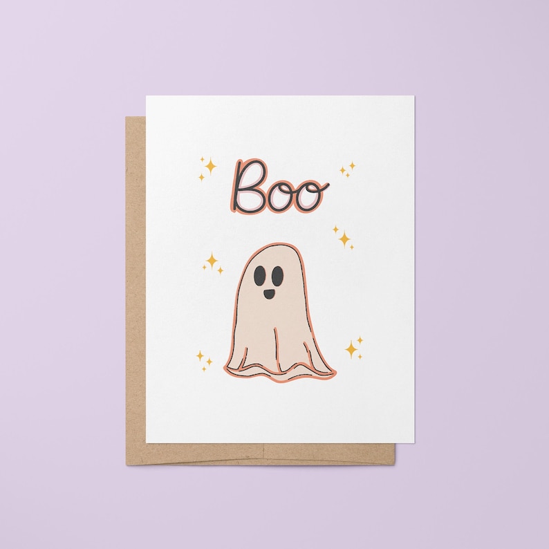 BOO Ghost greeting card, cute halloween card, spooky season card, cute ghost card, halloween greeting card image 1