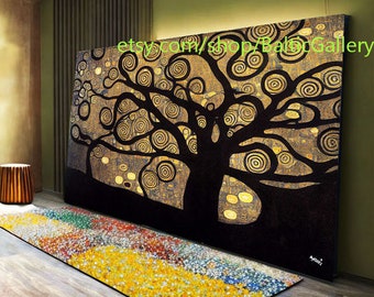 Arbres de style Gustav Klimt Peinture impression d'art sur toile tendue sur cadre ou arbre non étiré par Médicis l357