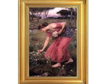 Oil Painting by John William Waterhouse Reproduction Print on canvas Vintage Frame