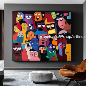 Abstract large wall art faces colorfull art pop art cartoon xxl art modern painting contemporary art #a810