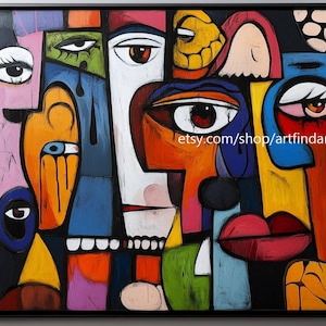Abstract large wall art faces colorfull art pop art cartoon xxl art modern painting contemporary art #a845