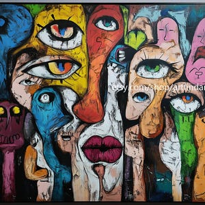Abstract large wall art faces colorfull art pop art cartoon xxl art modern painting contemporary art #a842
