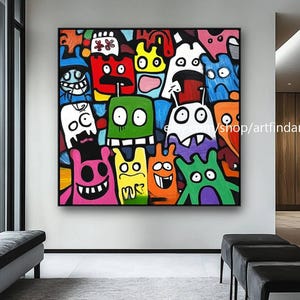 Abstract large wall art faces colorfull art pop art cartoon xxl art modern painting contemporary art #a821