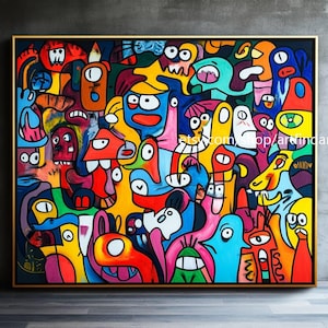 Abstract large wall art faces colorfull art pop art cartoon xxl art modern painting contemporary art #a820
