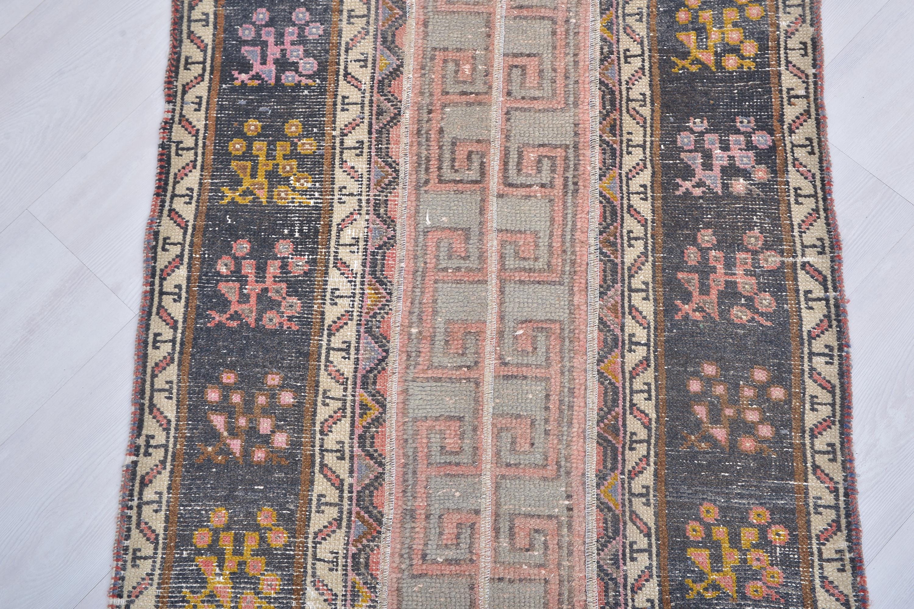 3x6 ヴィンテージ トルコ製ランナーラグ、グレーブラックウール