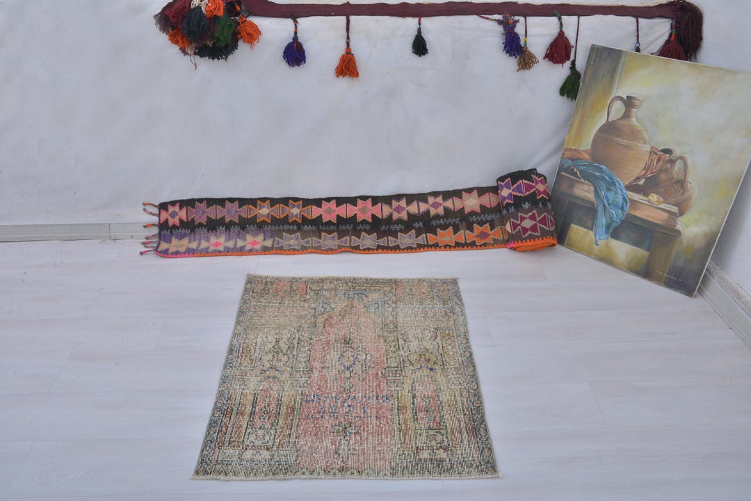3x3 Vintage Turkish Wool Rug, Small Bath Rug - Etsy Canada