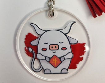 Ox  Chinese Zodiac Keychain with Red Tassel