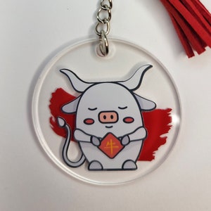 Ox  Chinese Zodiac Keychain with Red Tassel