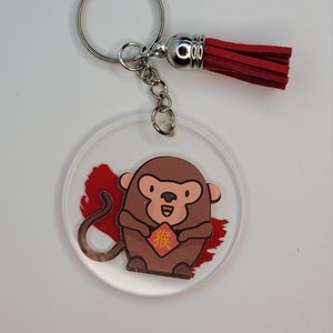 Monkey Chinese Zodiac Keychain with Red Tassel