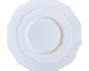 Blissful Dining 100 Pieces Premium Disposable White Plastic Plates Set: 50Pcs – 10" Dinner Plates and 50Pcs – 7.5" Appetizer/Dessert Plates
