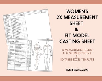 Apparel Measurement Extended Plus Size Sheet for Women • Size 2X  + Fit Model Casting Sheet