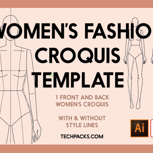 Women's Fashion Figure Croquis Editable Template • With & Without Style Lines