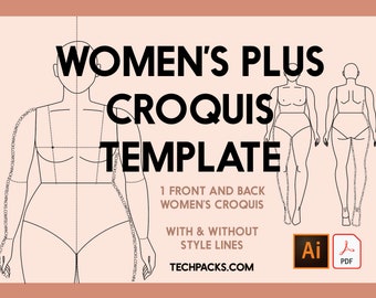 Women's Plus Fashion Figure Croquis Editable Template • With & Without Style Lines