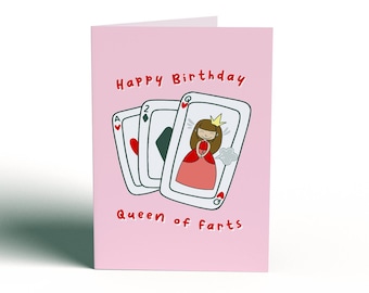 Birthday Card - "QUEEN OF FARTS" | Funny Cards, Irish Cards, Irish birthday card, funny cards for her, Rude birthday card, fart birthday