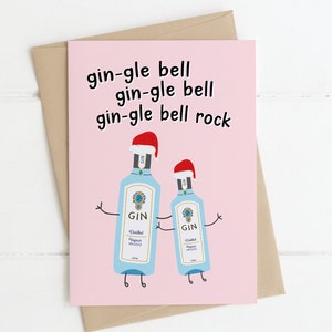 ROCK GINGLE BELL | Carte de Noël - Carte de Noël irlandaise, carte de Noël drôle, jeux de mots, cartes amusantes pour elle, cartes de gin, joyeuses fêtes
