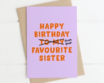 Happy Birthday Card - FAV SISTER | Funny Cards, Sister Card, Sister Birthday Card, Irish Birthday Card, Pun Card, Irish Gifts, Cards for her
