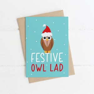 FEESTELIJKE UIL JONGEN | Ierse kerstkaart, grappige kerstkaart, kaarten voor hem, woordspeling kerstkaart, kerstman, kaarten vader, cadeau-ideeën voor vader