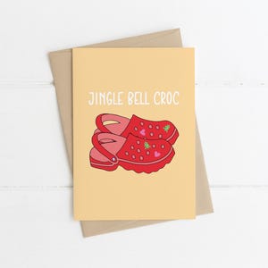 CROCO CLOCHES | Carte de Noël - Noël drôle, jeux de mots, amour Crocs, cadeaux de Noël pour elle, carte de Noël petite amie, cartes femme