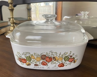 Corning Ware - Spice of Life - Life L' Echalote La Sauge - A-84-B 4 Qt Casserole with Lid A12C -RARE- Very Good Condition - Vintage MCM 70s