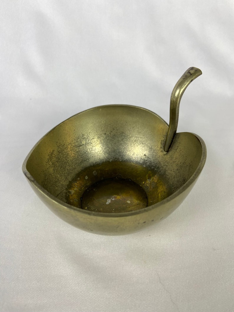 Vintage Brass Apple Bowl Trinket Container Vanity Dresser Change Holder Valet Cup image 1