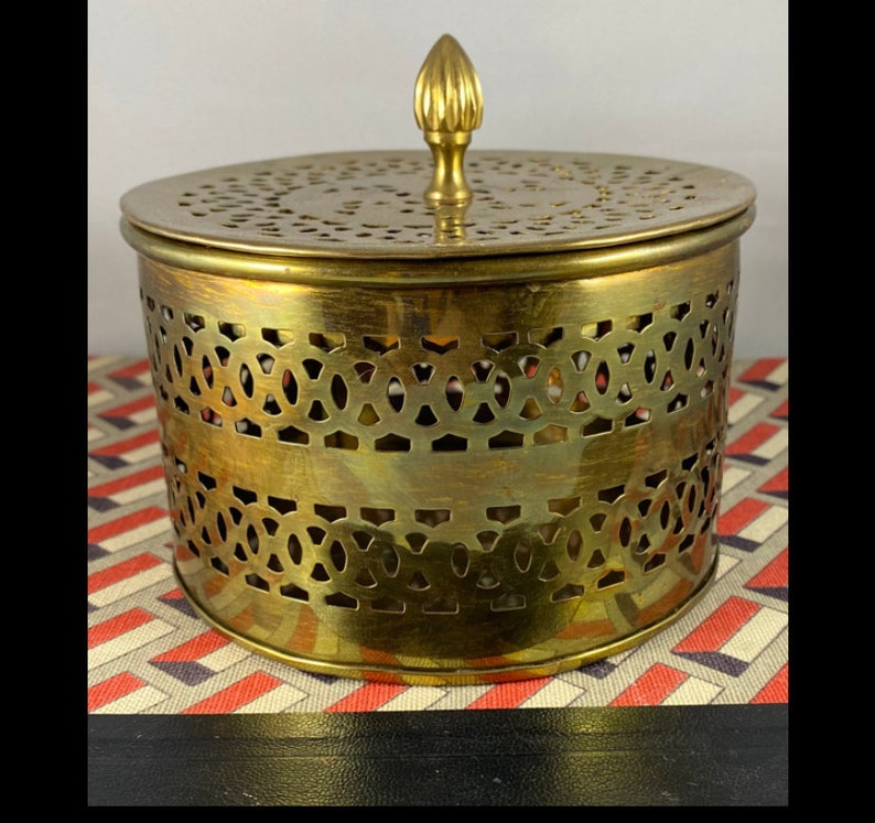Brass Cricket Box with Lid for Potpourri or Trinkets Vanity Keeper MCM Made in India Vintage Retro Chique Bohemian image 1