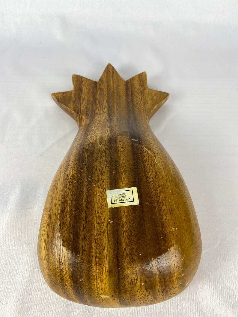 Vintage Pineapple Bowl Monkey Pod Wood Vintage MCM Tiki Hawaiian Style Made in Philippines image 2