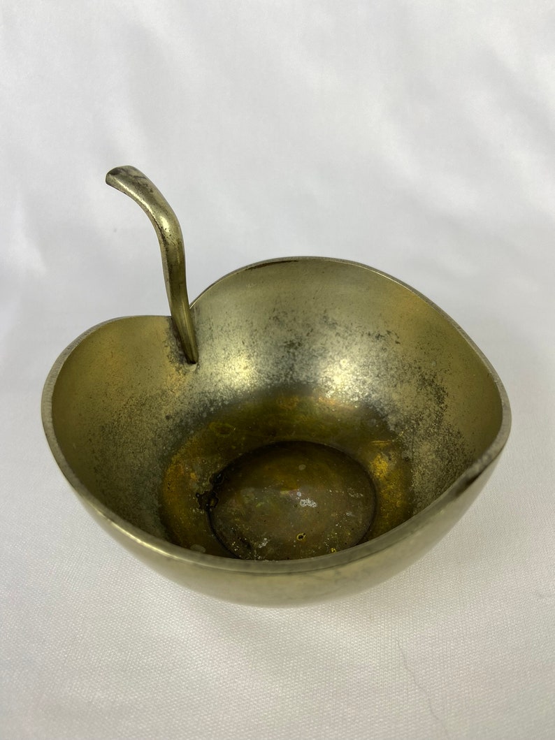 Vintage Brass Apple Bowl Trinket Container Vanity Dresser Change Holder Valet Cup image 2