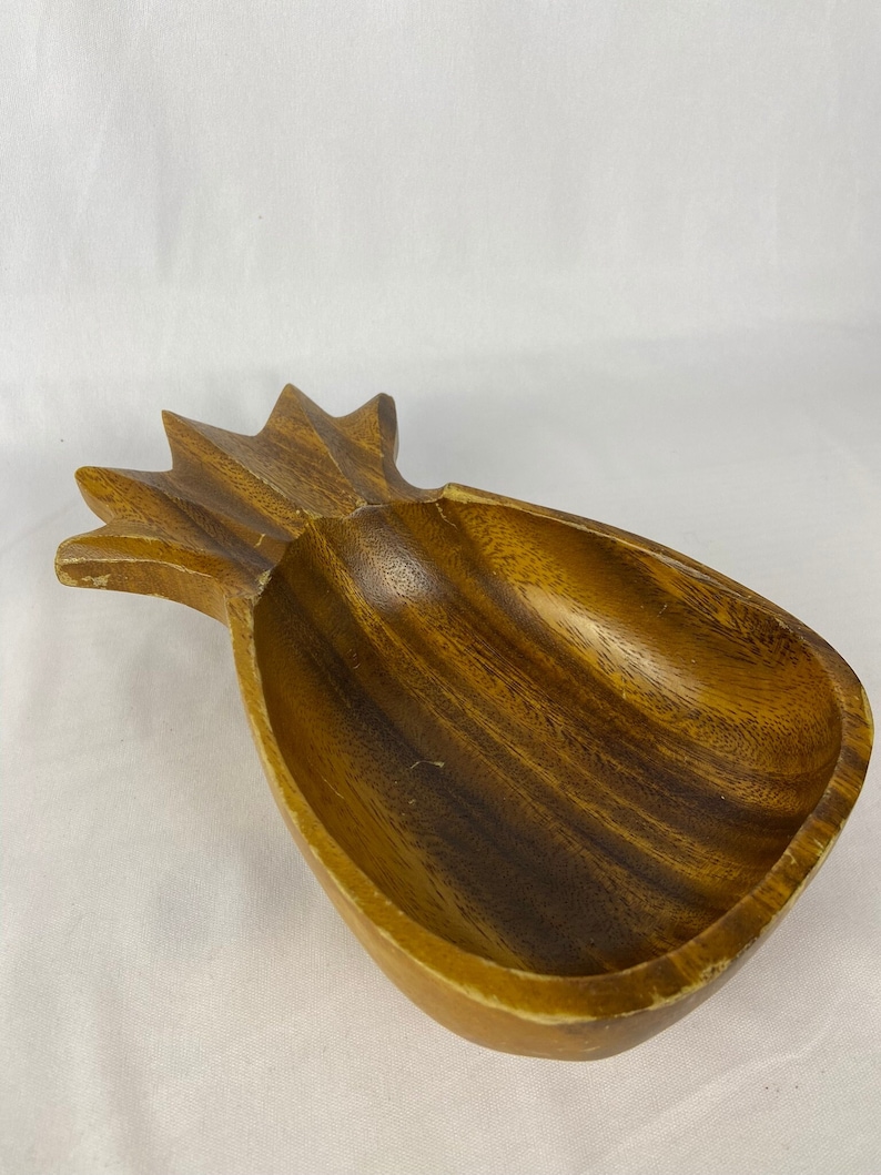 Vintage Pineapple Bowl Monkey Pod Wood Vintage MCM Tiki Hawaiian Style Made in Philippines image 1