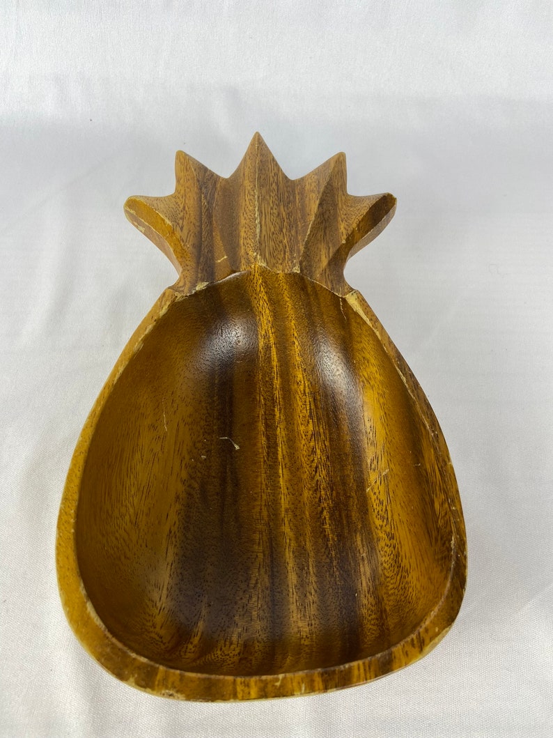 Vintage Pineapple Bowl Monkey Pod Wood Vintage MCM Tiki Hawaiian Style Made in Philippines image 3