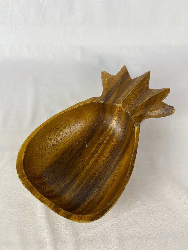 Vintage Pineapple Bowl Monkey Pod Wood Vintage MCM Tiki Hawaiian Style Made in Philippines image 4