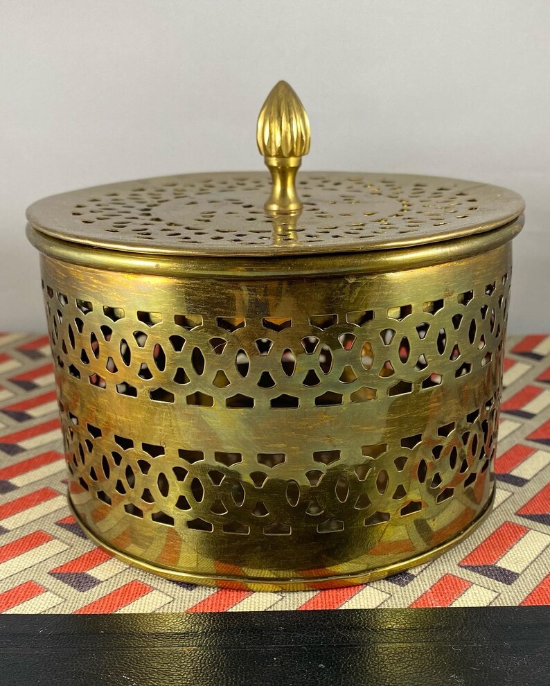 Brass Cricket Box with Lid for Potpourri or Trinkets Vanity Keeper MCM Made in India Vintage Retro Chique Bohemian image 2