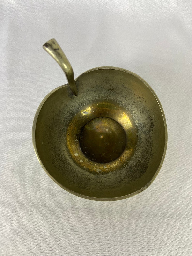 Vintage Brass Apple Bowl Trinket Container Vanity Dresser Change Holder Valet Cup image 6