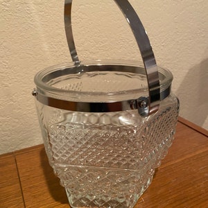 Anchor Hocking Crystal Cut Wexford Pressed Glass Ice Bucket with Silver Handle image 6