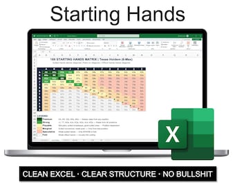 169 Starting Hands Matrix Excel | Poker Preflop Ranges by Position | 6-Max Cash Game | Texas Holdem Cheat Sheet | GTO Study