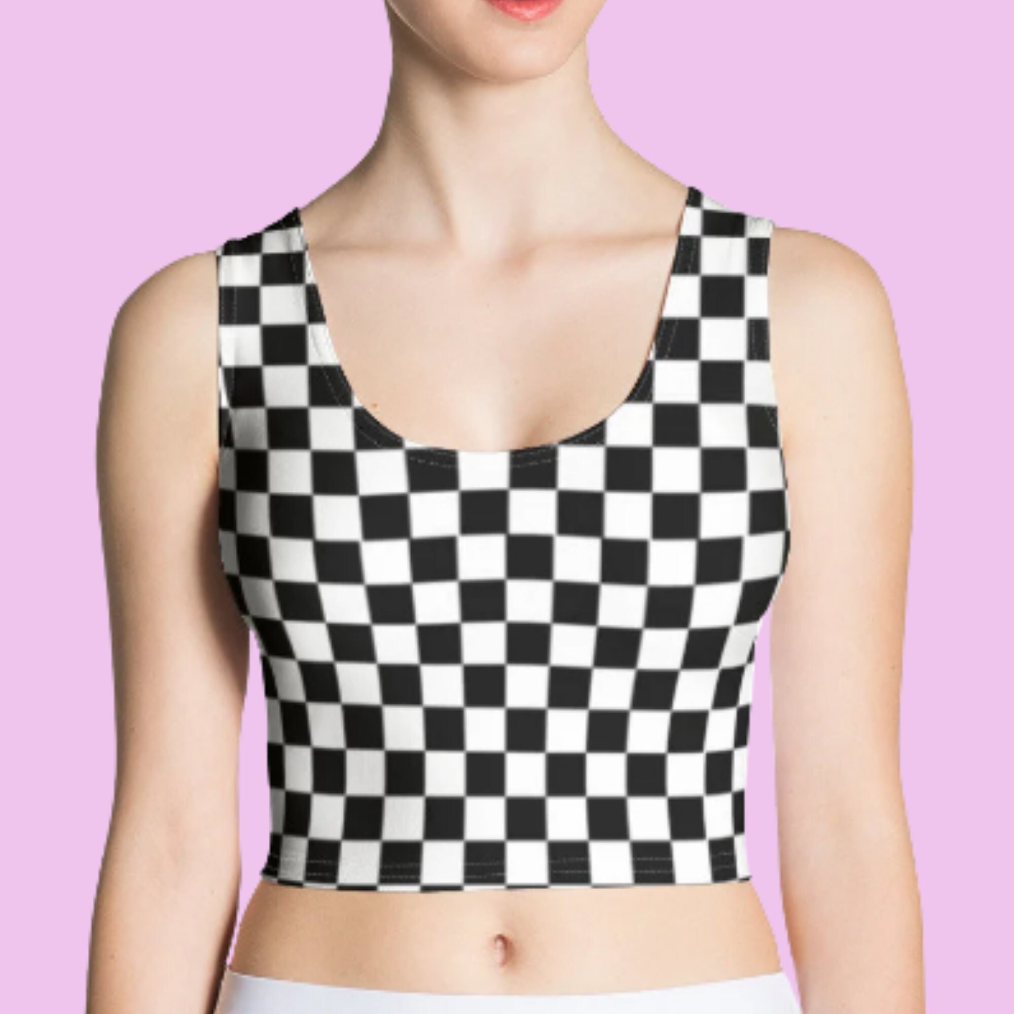 Black and White Checkered Crop Tank Top Checkered Pattern - Etsy